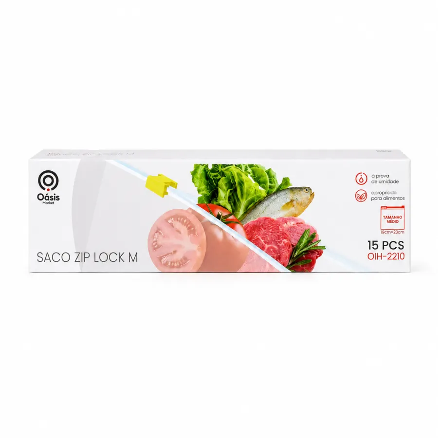 Oasis Saco Zip Lock保鲜袋 M号 15个装，适用于食品储存，防潮密封