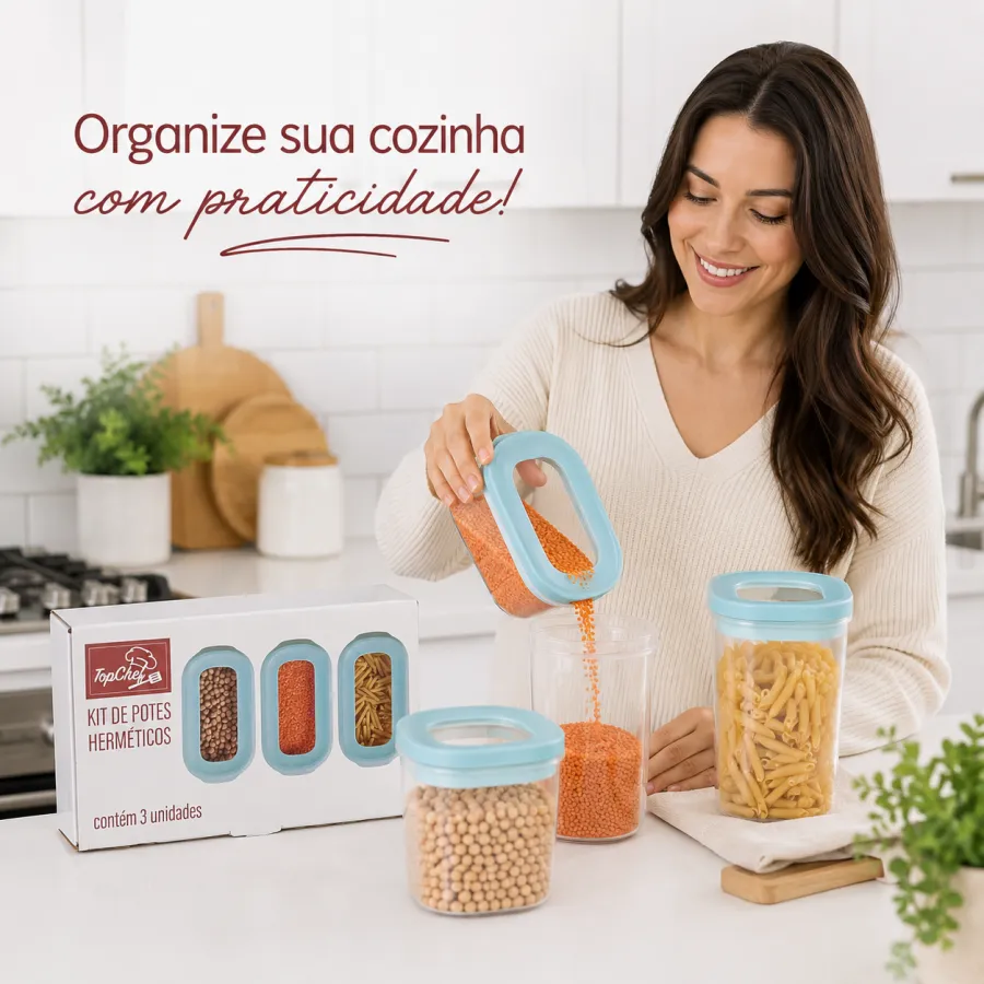 TopChef 密封罐套装，包含3个单位，适合储存谷物、豆类等