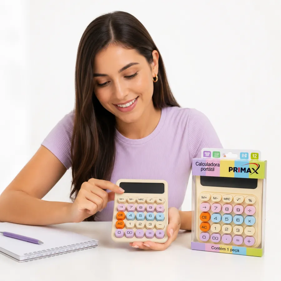 MAX0015 PRIMAX 便携式计算器，12位数，彩色键盘，适合学生和办公使用