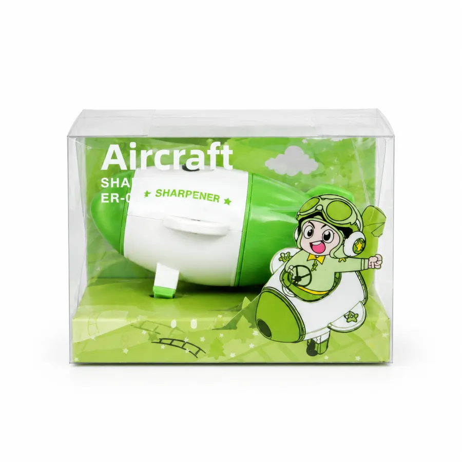 Aircraft 卡通卷笔刀，绿色和橙色，适合儿童使用，创意设计