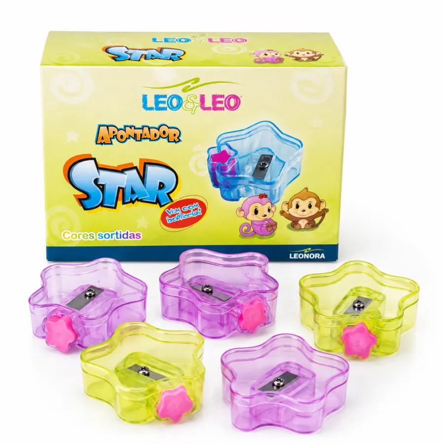 套装12个 LEO&LEO 星星形状铅笔削，颜色多样，适合儿童使用