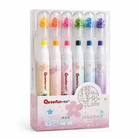 Qesefun闪光水彩笔6色套装，适合绘画和手账，亮丽色彩，适合儿童和成人