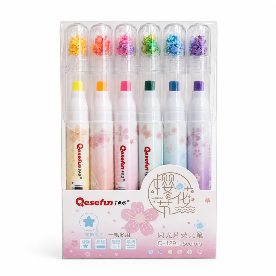 Qesefun闪光水彩笔6色套装，适合绘画和手账，亮丽色彩，适合儿童和成人