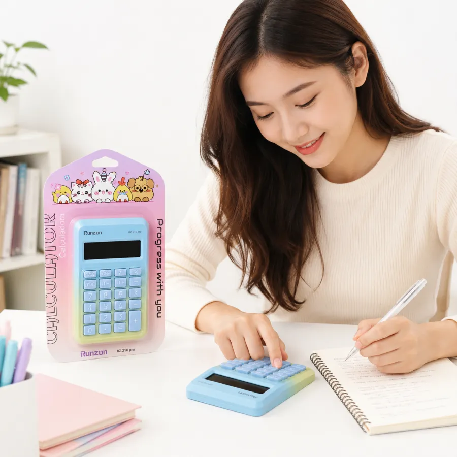 Ruizdun RZ 210 Pro 可爱卡通计算器，粉蓝色，便携式，适合学生和办公室使用