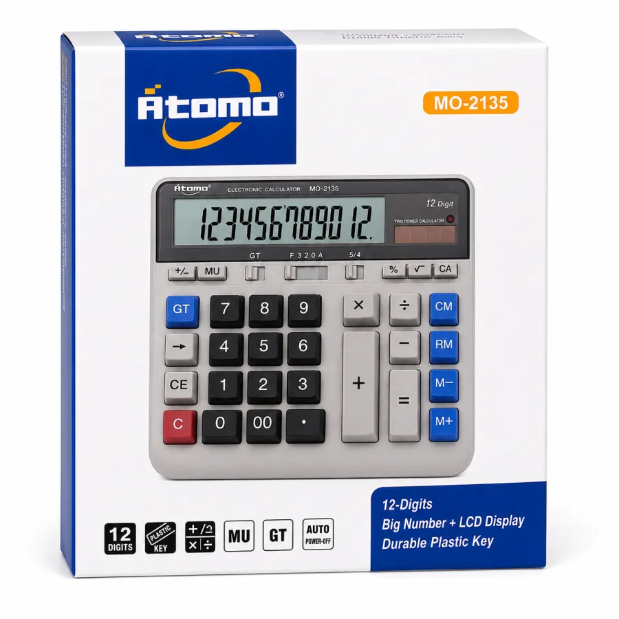 型号MO-2135 Atomo 12位大数字计算器，LCD显示屏，耐用塑料按键