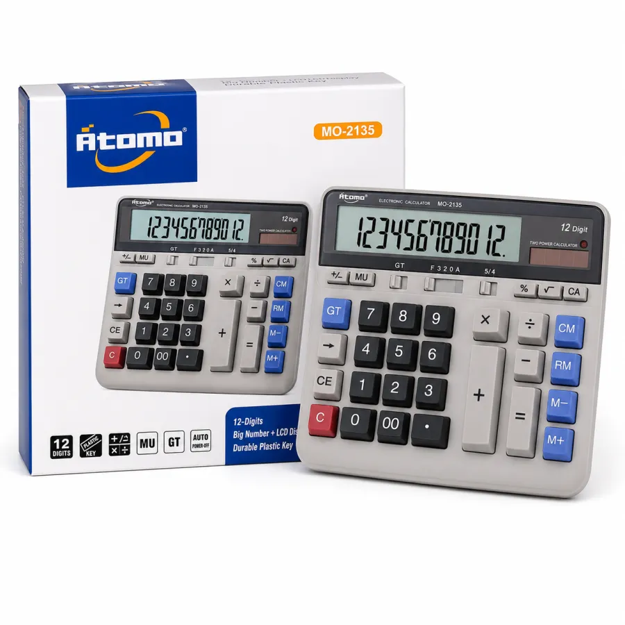 型号MO-2135 Atomo 12位大数字计算器，LCD显示屏，耐用塑料按键