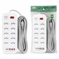 XCX 10位插座排插，带4个USB接口，10A 250V，适合家庭和办公使用