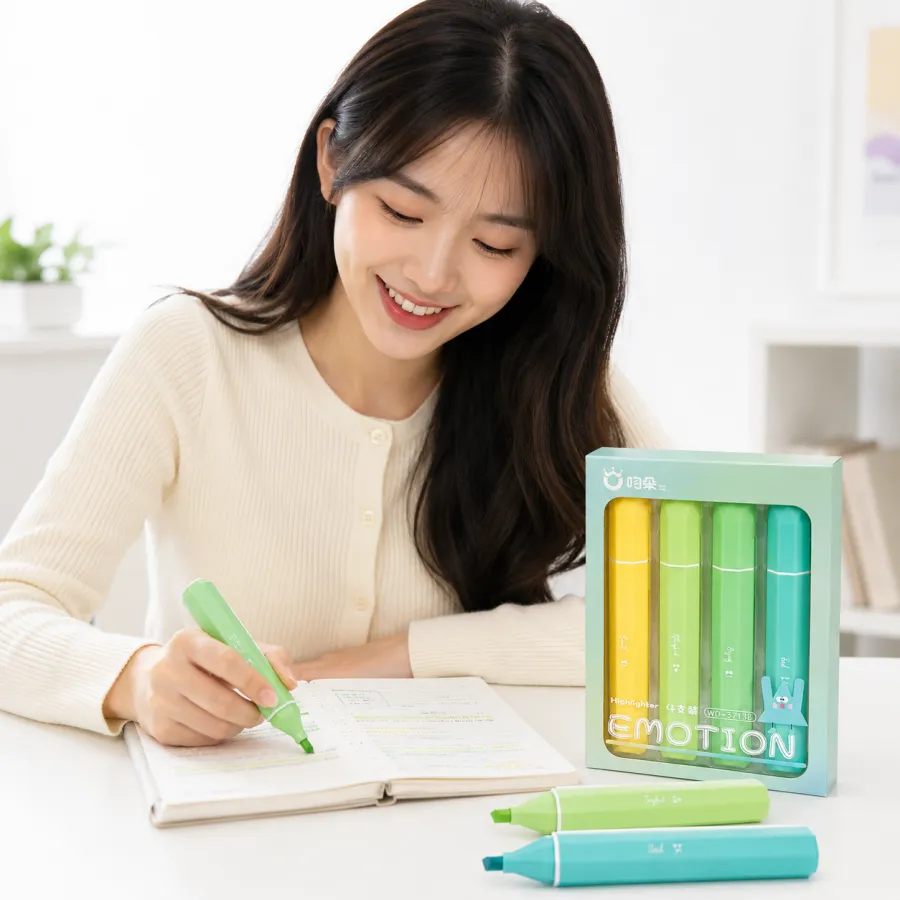 情感荧光笔套装，4色，文具，适合学生和办公使用