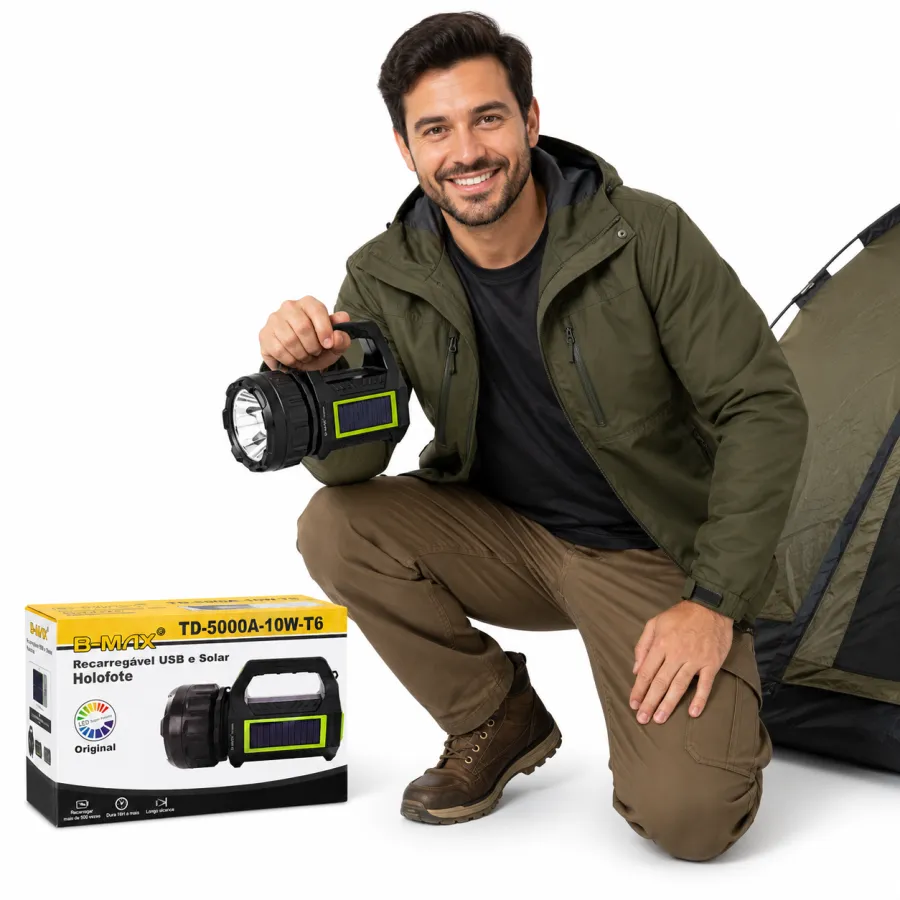 B-MAX TD-5000A-10W-T6 太阳能USB充电手电筒，LED灯，长效照明
