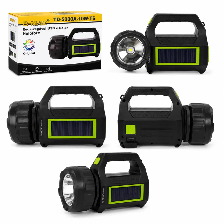 B-MAX TD-5000A-10W-T6 太阳能USB充电手电筒，LED灯，长效照明