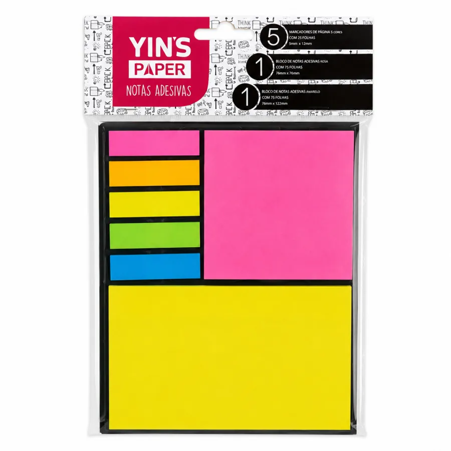 YIN'S纸质便签纸 5种颜色 自粘式 便利贴 适用于办公学习