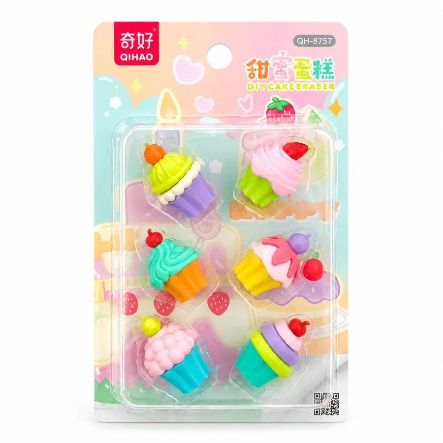 奇好 DIY 蛋糕橡皮擦 6个装 彩色可爱造型