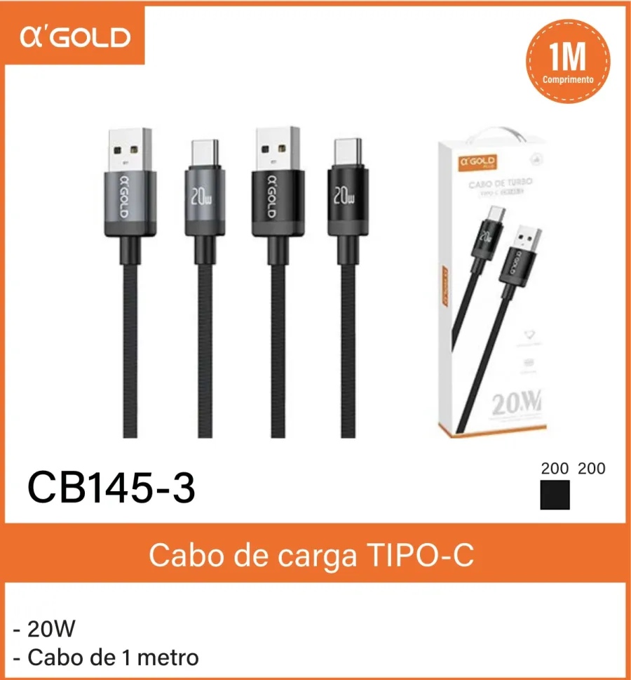 α-GOLD 1米20W TIPO-C充电线，适用于快速充电，黑色
