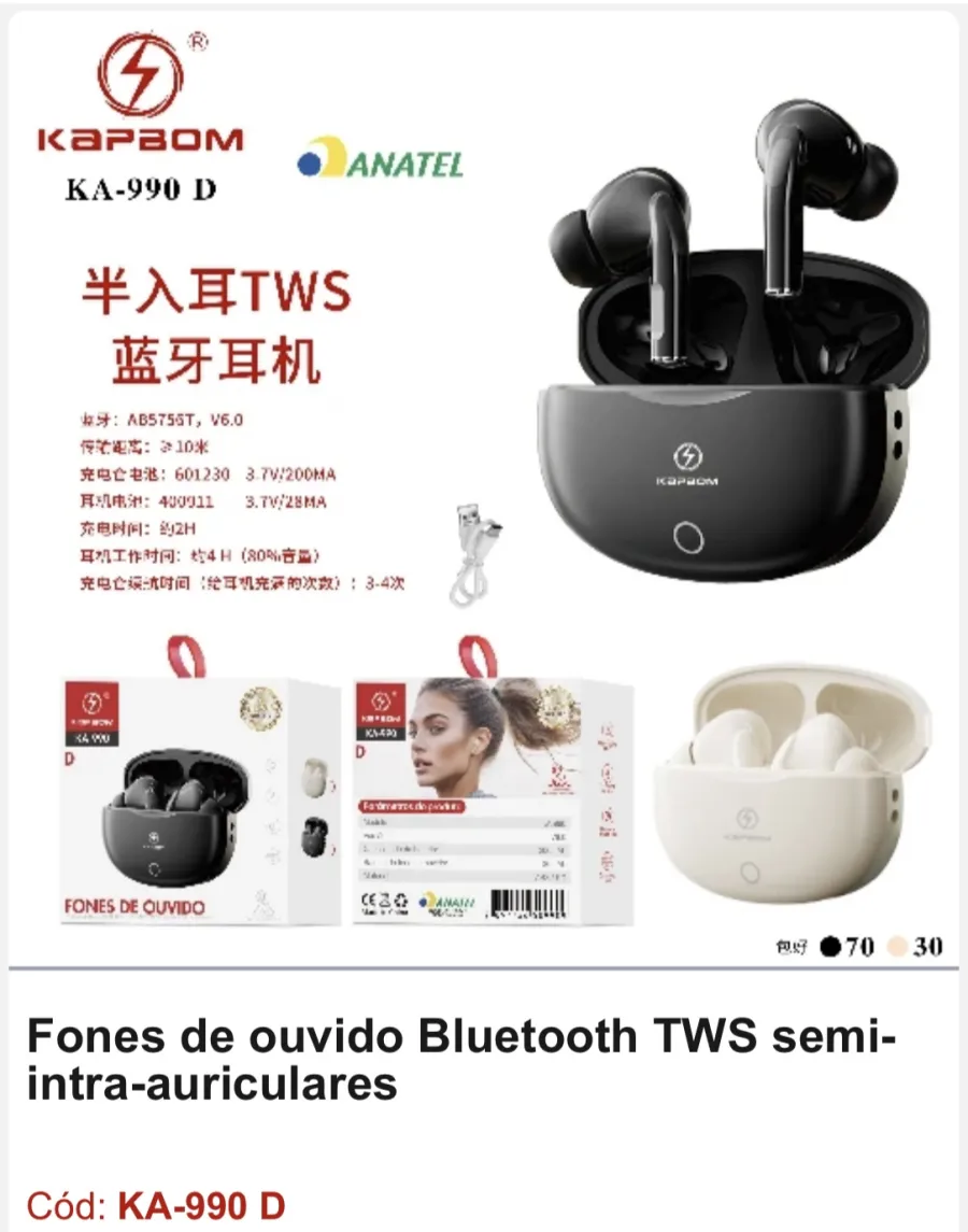 KAPPAOM 半入耳 TWS 蓝牙耳机，型号 KA-990，黑色/白色可选