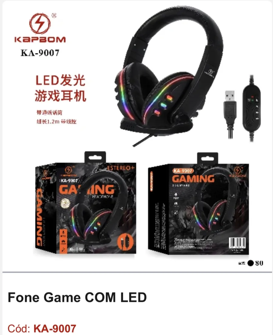Kapbom KA-9007 LED发光游戏耳机，1.2米线长，立体声，USB接口