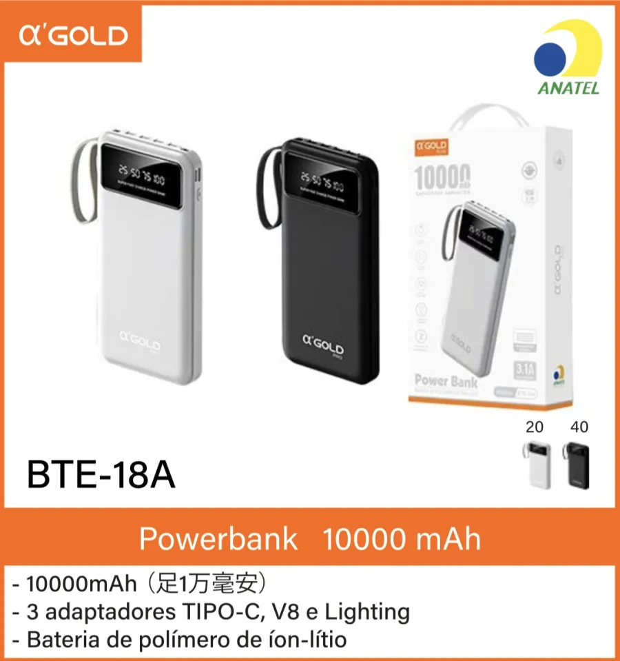 αGOLD 10000mAh移动电源 BTE-18A，支持TYPE-C、V8、Lighting接口，聚合物电池
