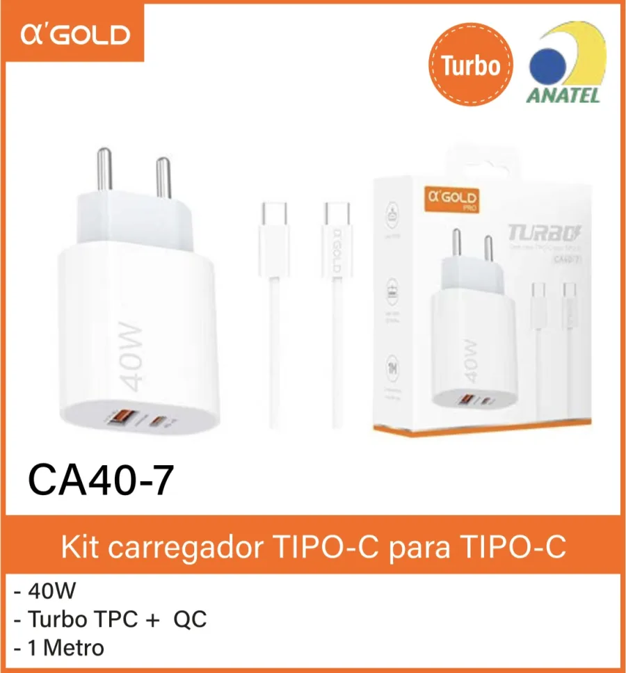CA40-7 αGOLD 40W TIPO-C充电器套装，含1米数据线，Turbo TPC + QC快充