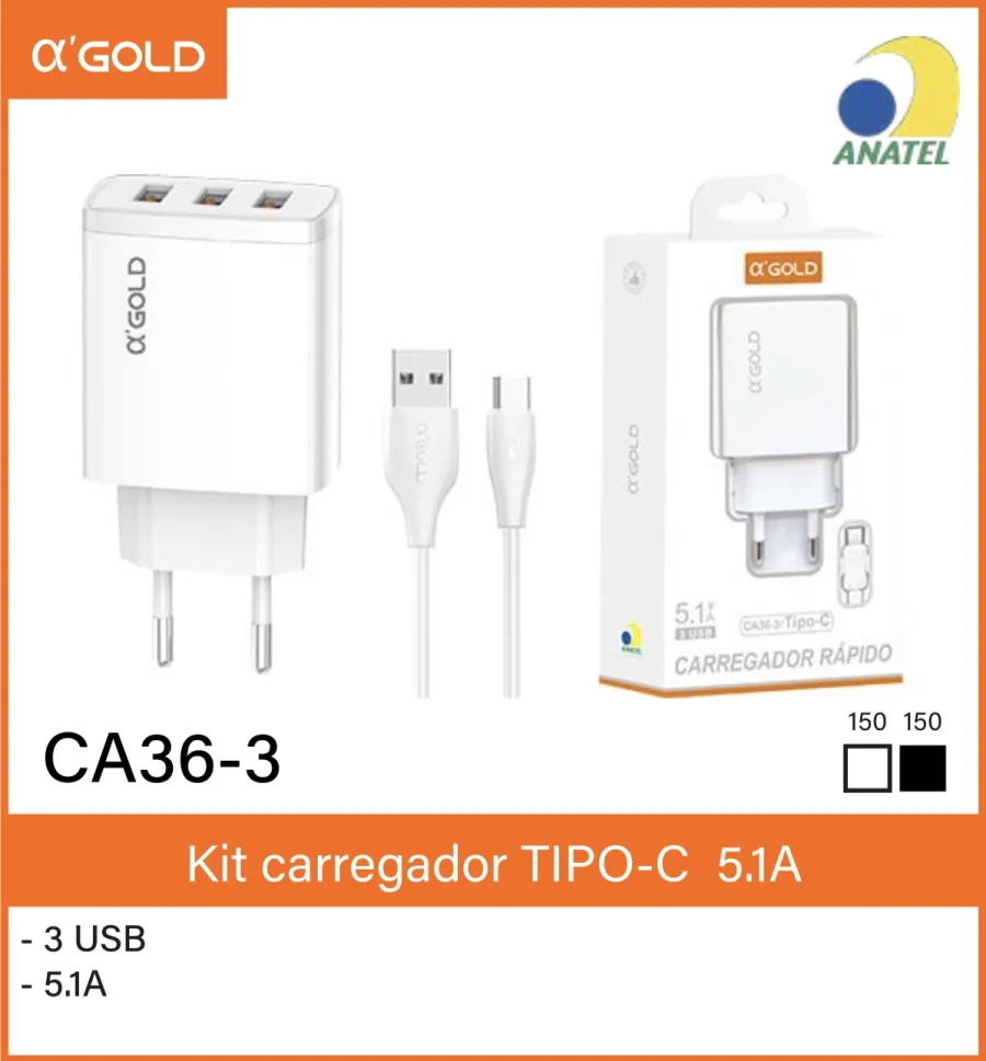 CA36-3 αGOLD 3口快速充电器 TIPO-C 5.1A