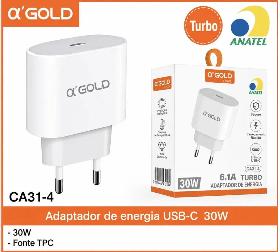 α'GOLD 30W USB-C 快充适配器 CA31-4，支持快速充电，适用于多种设备